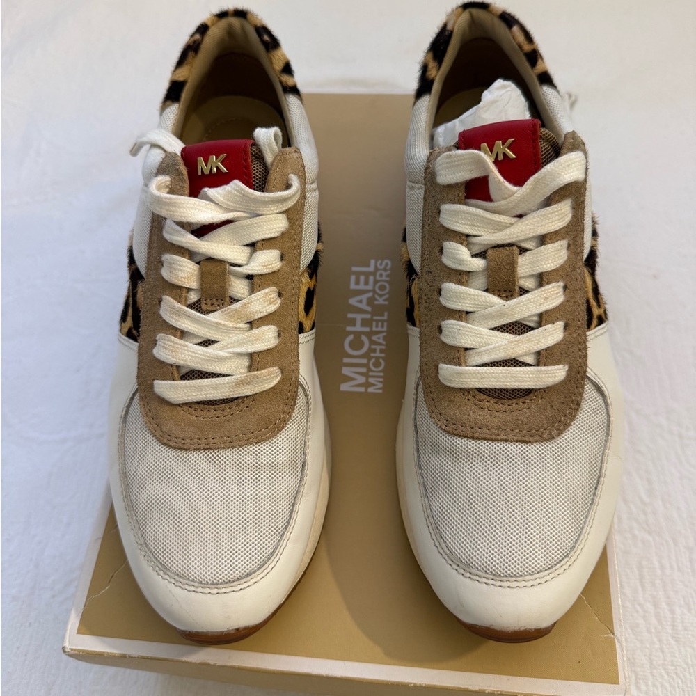 Michael Kors Ladies Allie Trainer Leather Sneakers  Animal Print Details size 7 - Picture 3 of 9